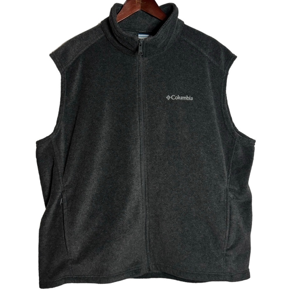 Columbia Fleece Full Zip Sleeveless Vest Mock Neck Zippered Pockets Black XL